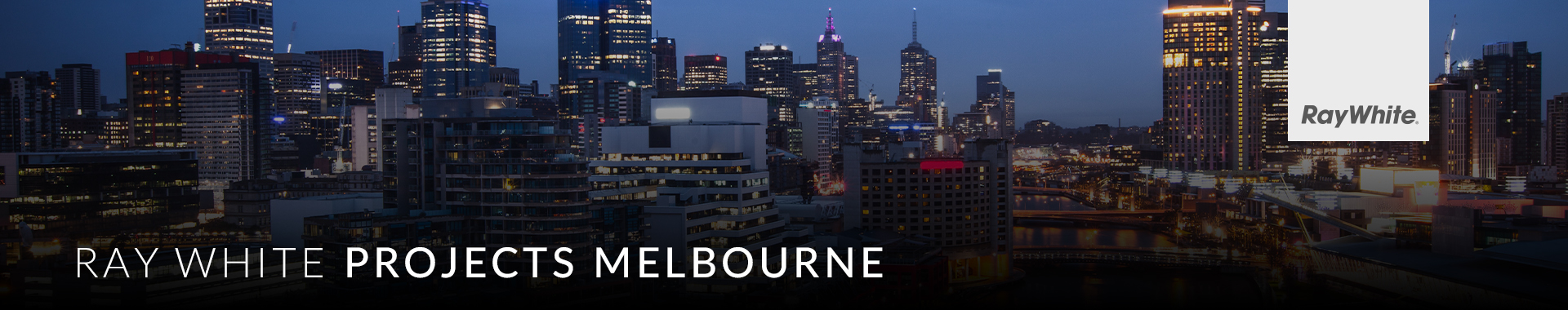 Image of Melbourne skyline at night with text in bottom left corner