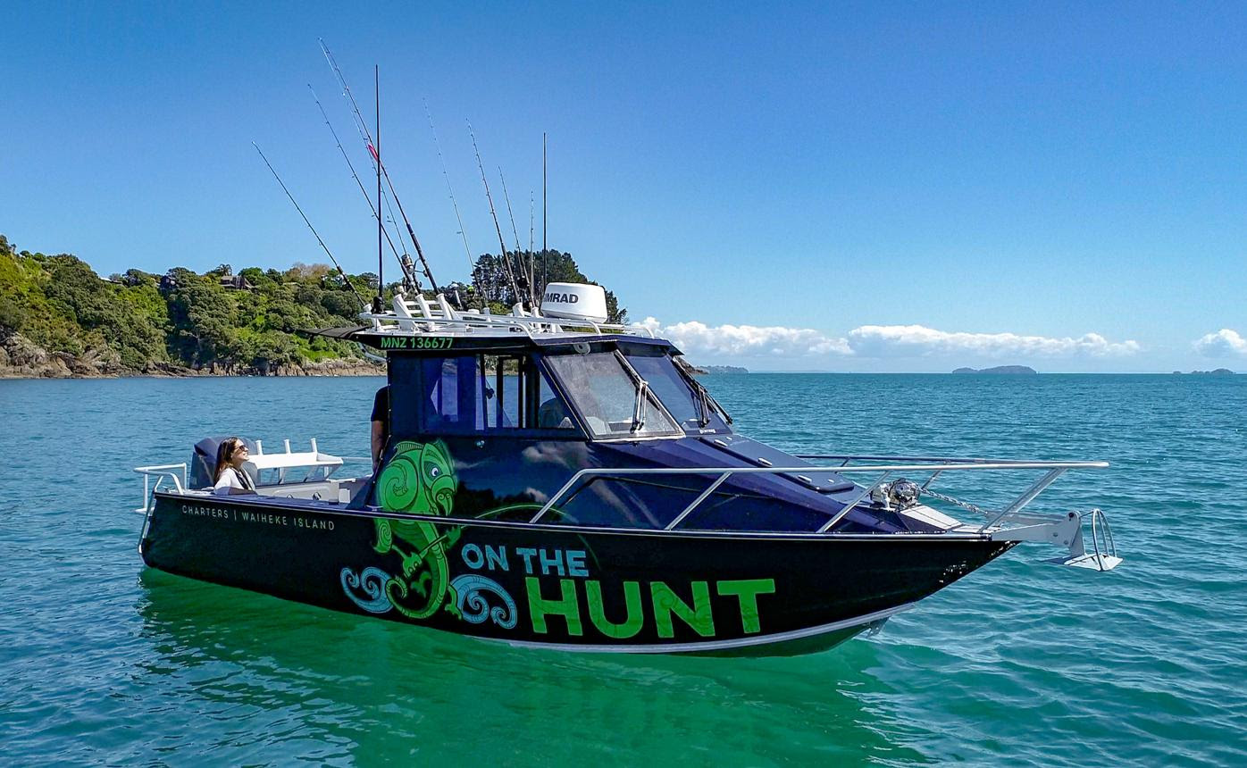 On the Hunt Charters boat on the water near Waiheke Island